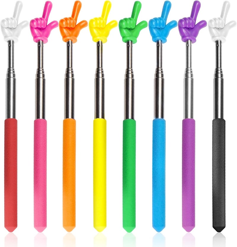 Bagentry 8 Pcs Teacher Pointer Stick for Classroom Extendable Pointer Finger Telescoping Hand Pointer Retractable Pointing Stick Reading Aid for Presentation Whiteboard (8 Colors) - Image 1